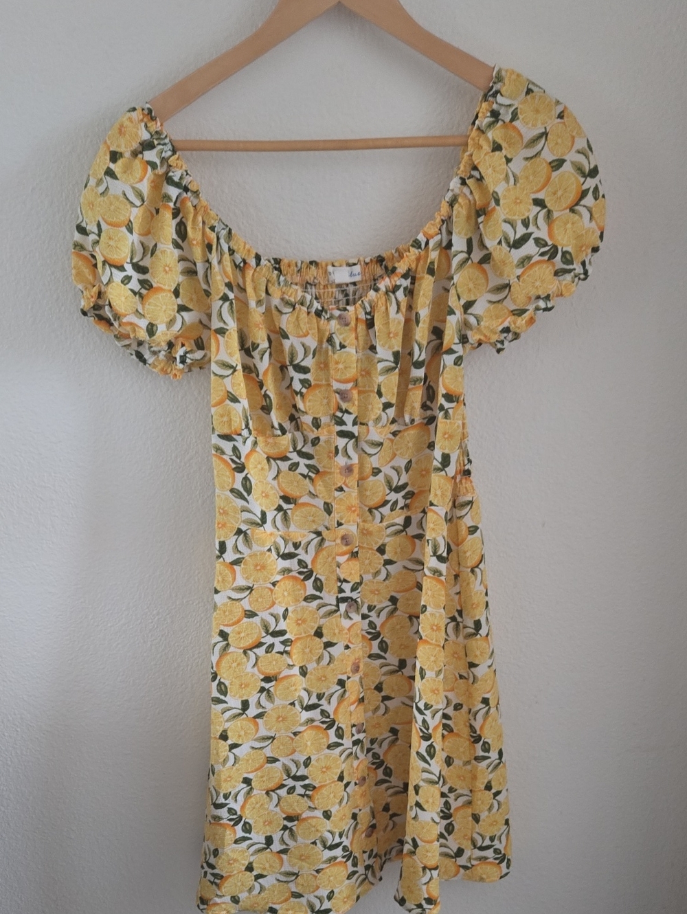 Yellow Lemon Print Off-Shoulder Women's Dress